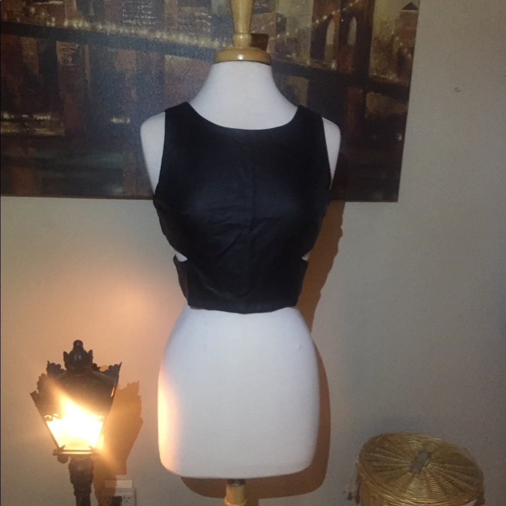 Vegan leather in front crop top with cut outs!